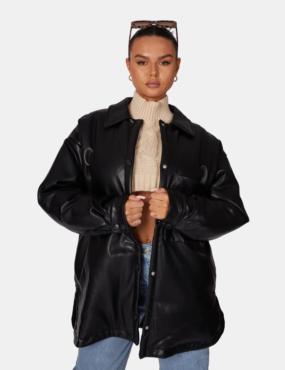 Pu Padded Shacket Black sold by Public Desire