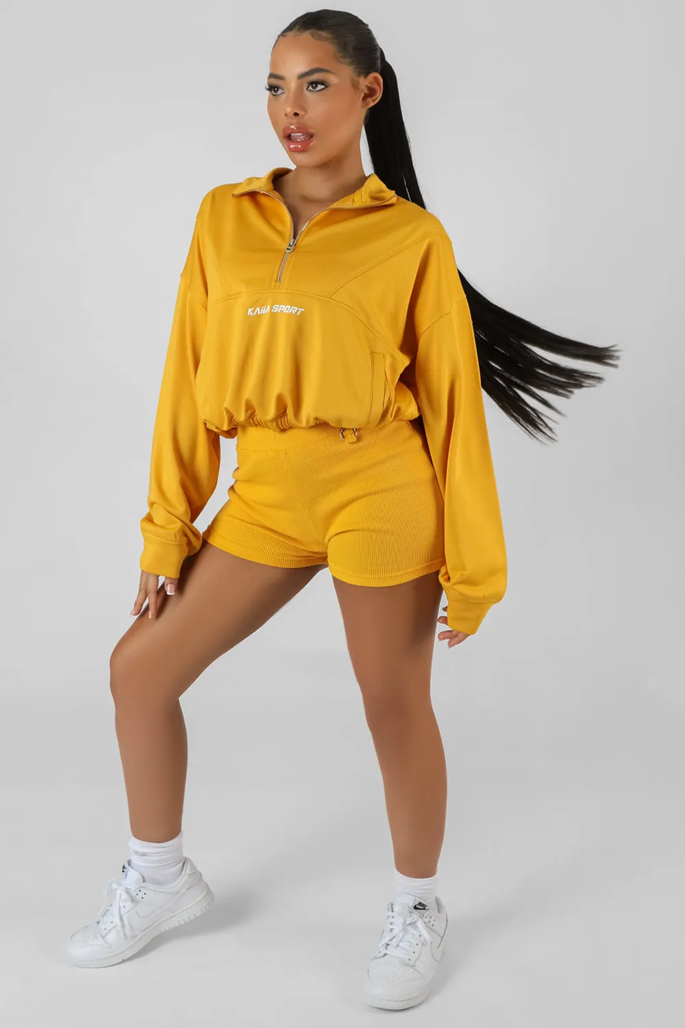 Half Zip Pullover Gathered Kaiia Sport Crop Top Mango sold by Public Desire product image thumbnail 3