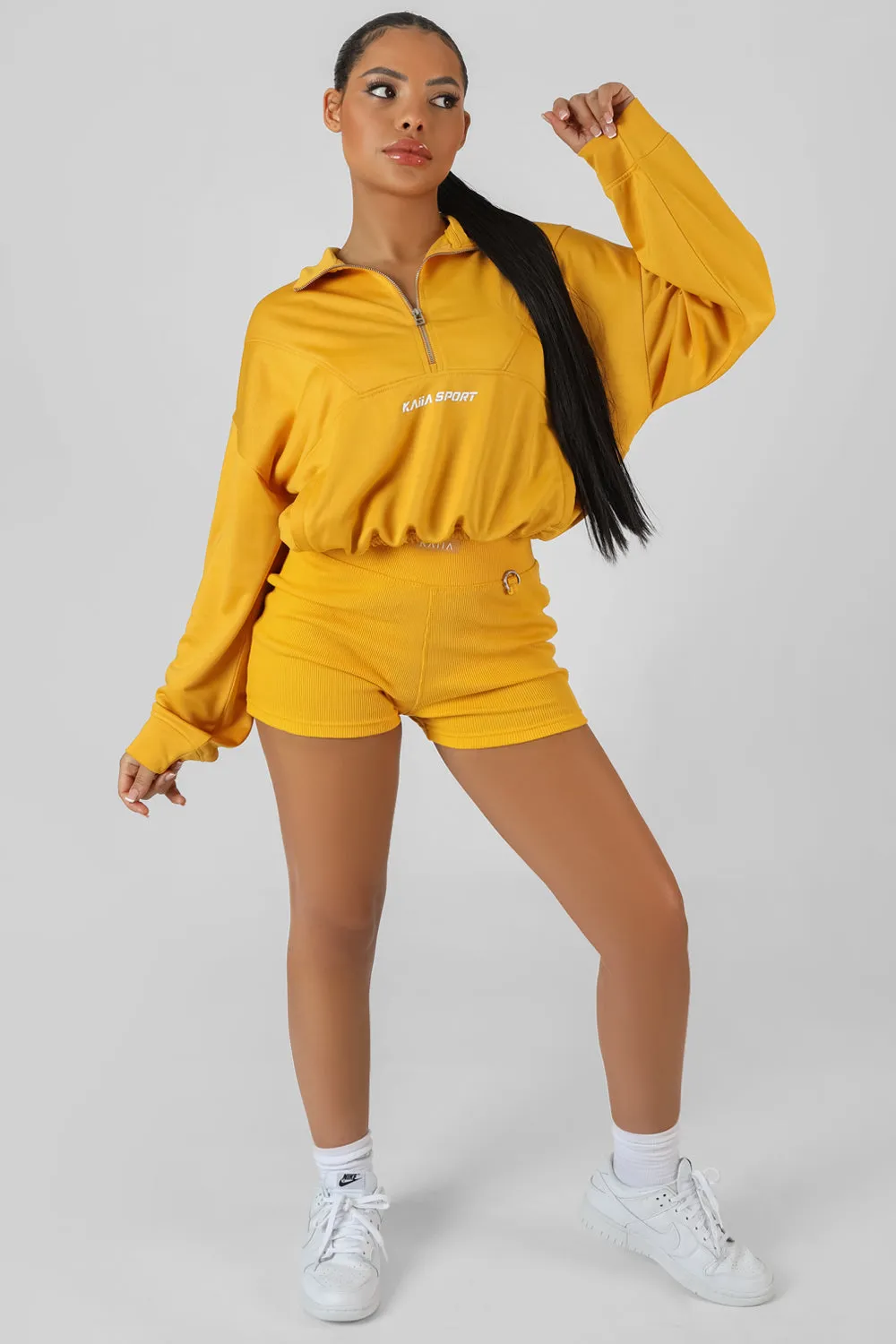 Half Zip Pullover Gathered Kaiia Sport Crop Top Mango sold by Public Desire