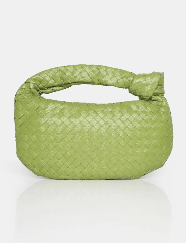 The Blame Metallic Green Woven PU Knot Detail Mini Grab Bag sold by Public Desire