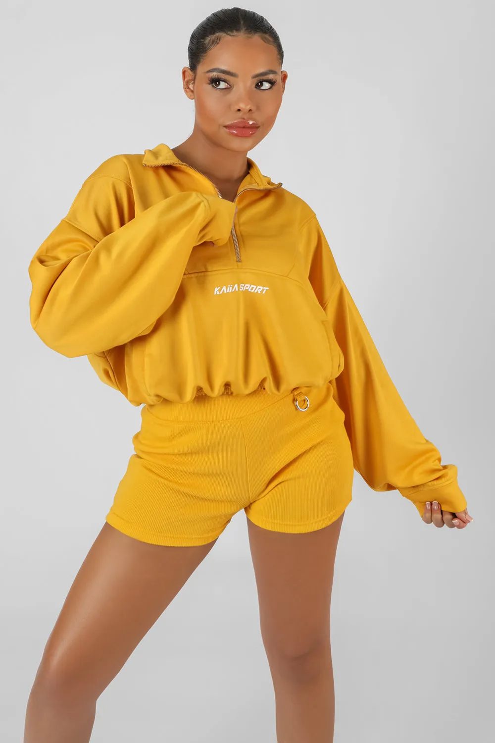 Half Zip Pullover Gathered Kaiia Sport Crop Top Mango sold by Public Desire product image thumbnail 2