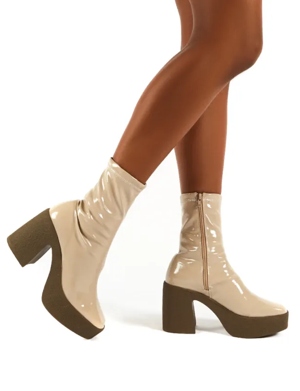 Jade Nude PU Block Heeled Ankle Boots sold by Public Desire