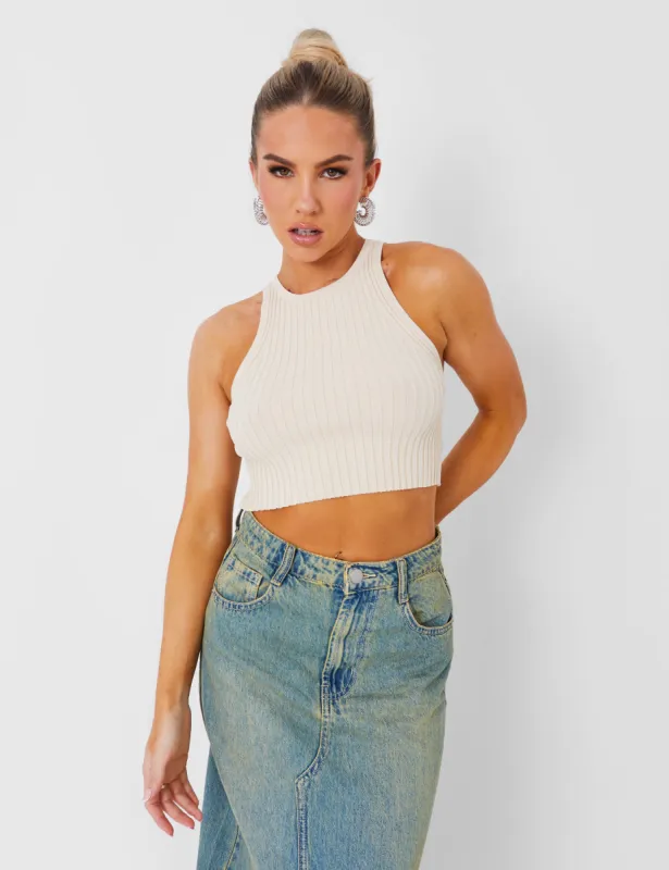 Knitted Ribbed Racer Top Beige sold by Public Desire