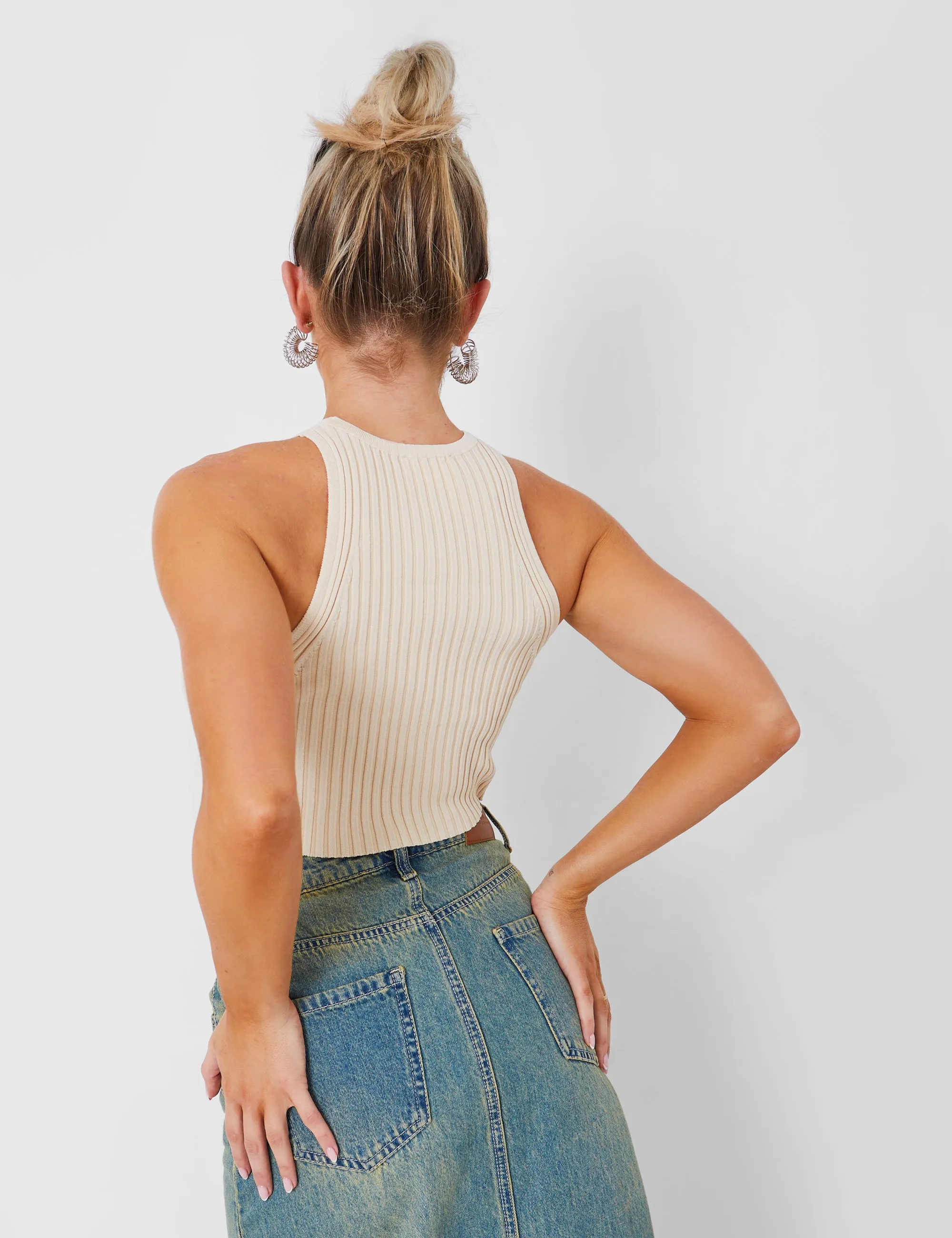 Knitted Ribbed Racer Top Beige sold by Public Desire product image thumbnail 3