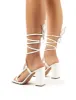 Lois Wide Fit White Strappy Lace Up Block High Heels sold by Public Desire