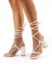 Lois Wide Fit White Strappy Lace Up Block High Heels sold by Public Desire