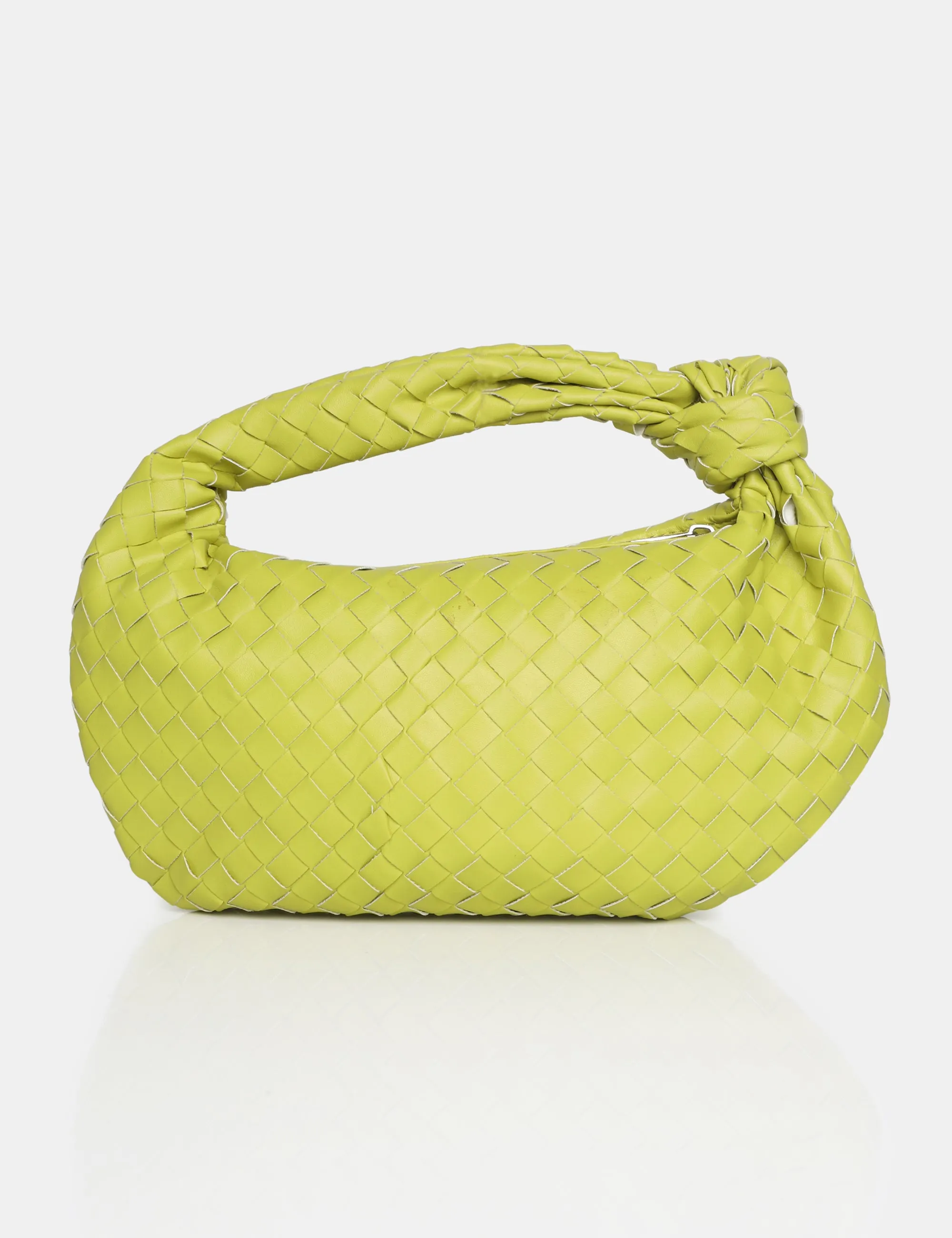 The Blame Chartreusse Lime Woven PU Knot Detail Mini Grab Bag sold by Public Desire