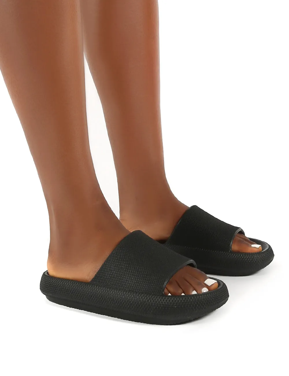 Solar Black Rubber Flat Slider sold by Public Desire