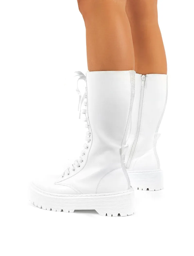 Kendall White PU Lace Up Chunky Knee High Boots sold by Public Desire product image thumbnail 2