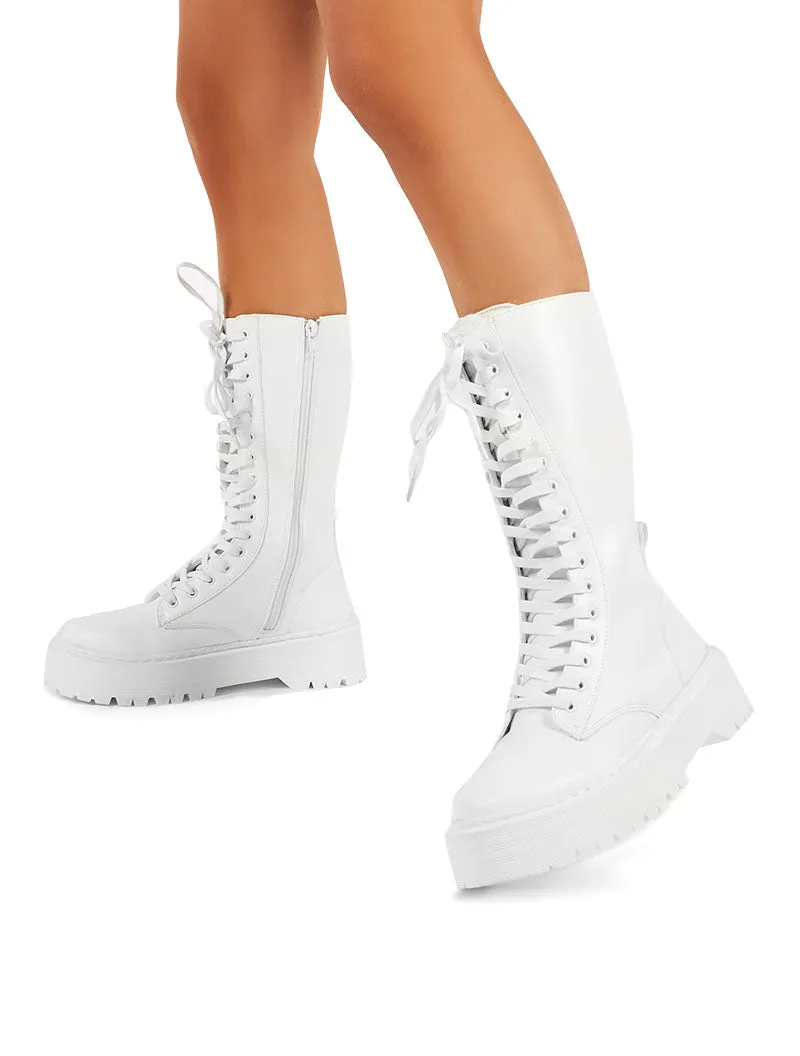Kendall White PU Lace Up Chunky Knee High Boots sold by Public Desire product image thumbnail 3