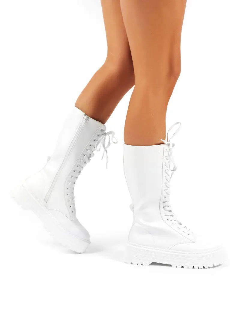Kendall White PU Lace Up Chunky Knee High Boots sold by Public Desire product image thumbnail 4