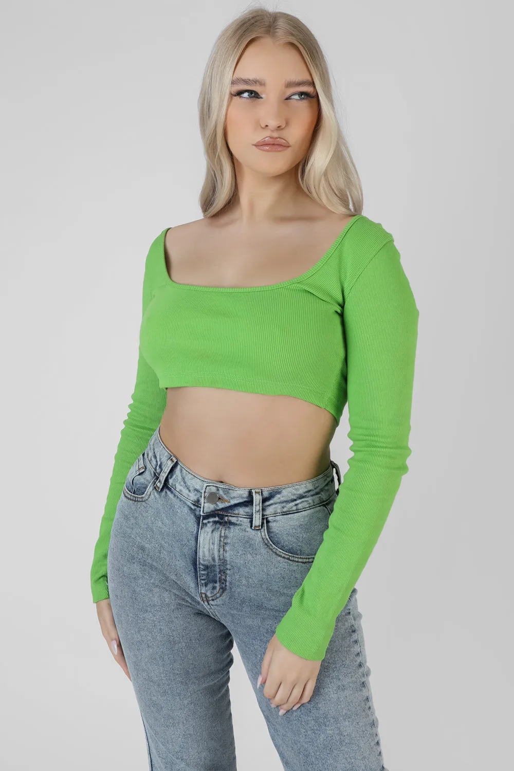 Long Sleeve Square Neck Crop Top Green sold by Public Desire product image thumbnail 2