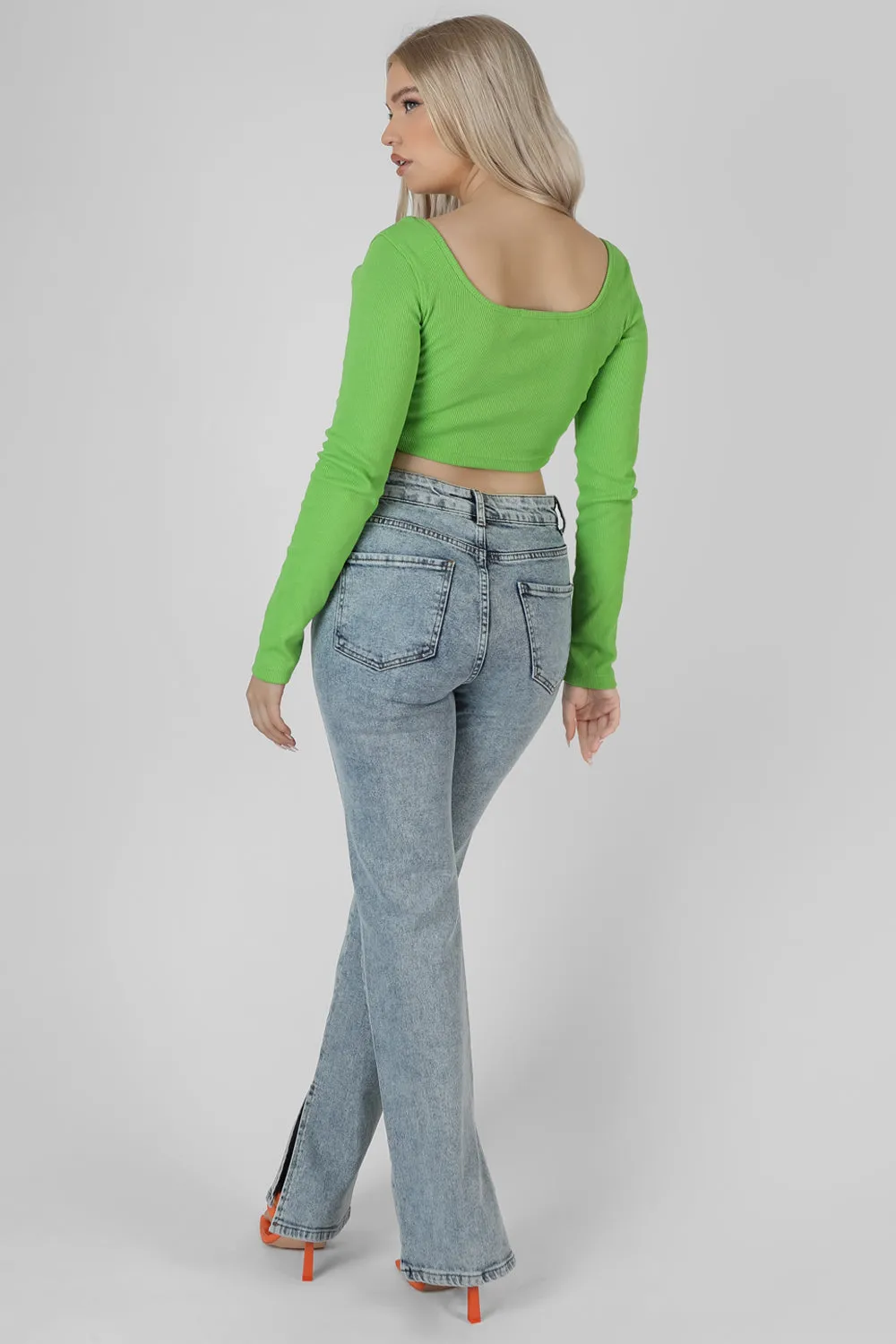 Long Sleeve Square Neck Crop Top Green sold by Public Desire product image thumbnail 4