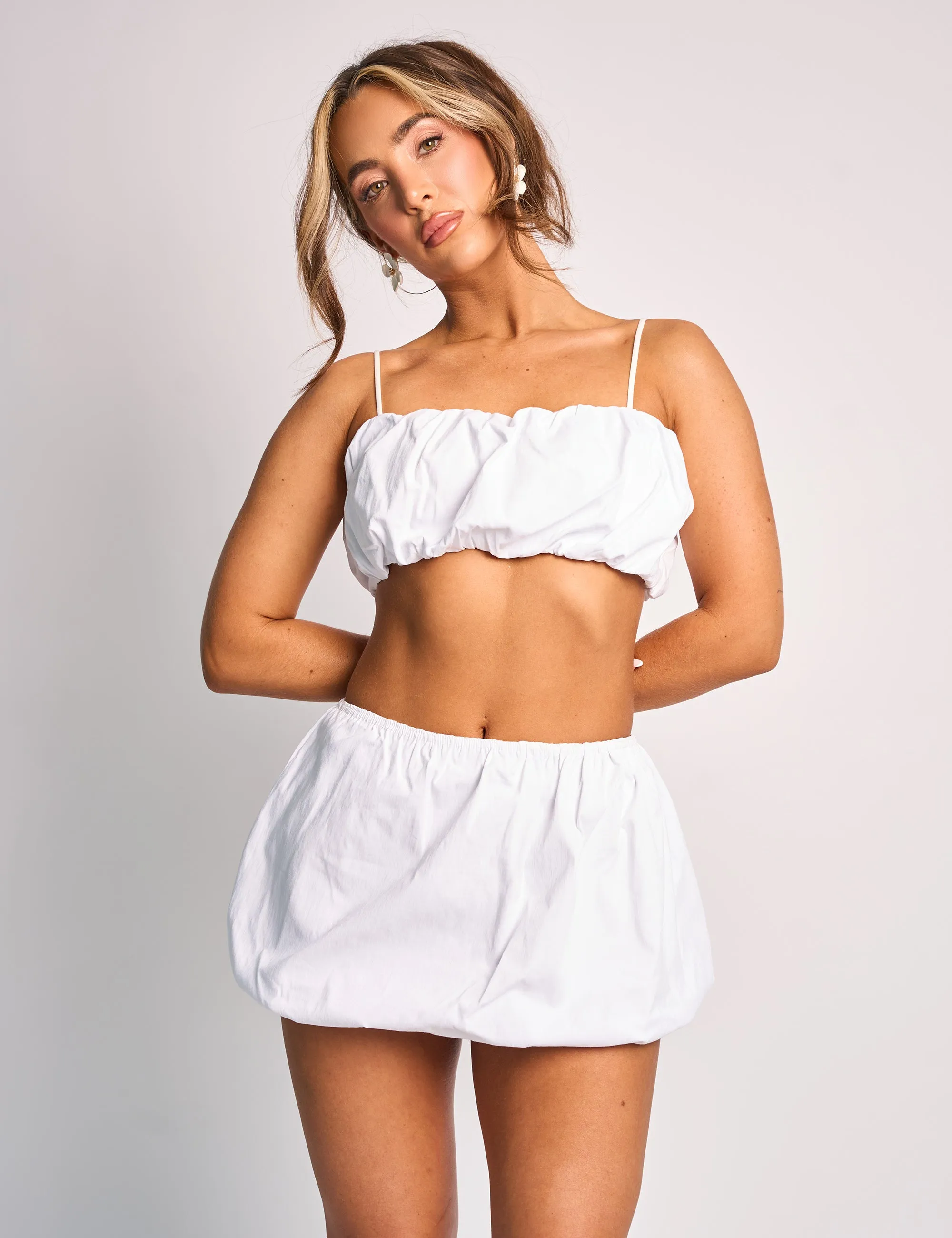 Spaghetti Strap Balloon Crop Top Co Ord White sold by Public Desire