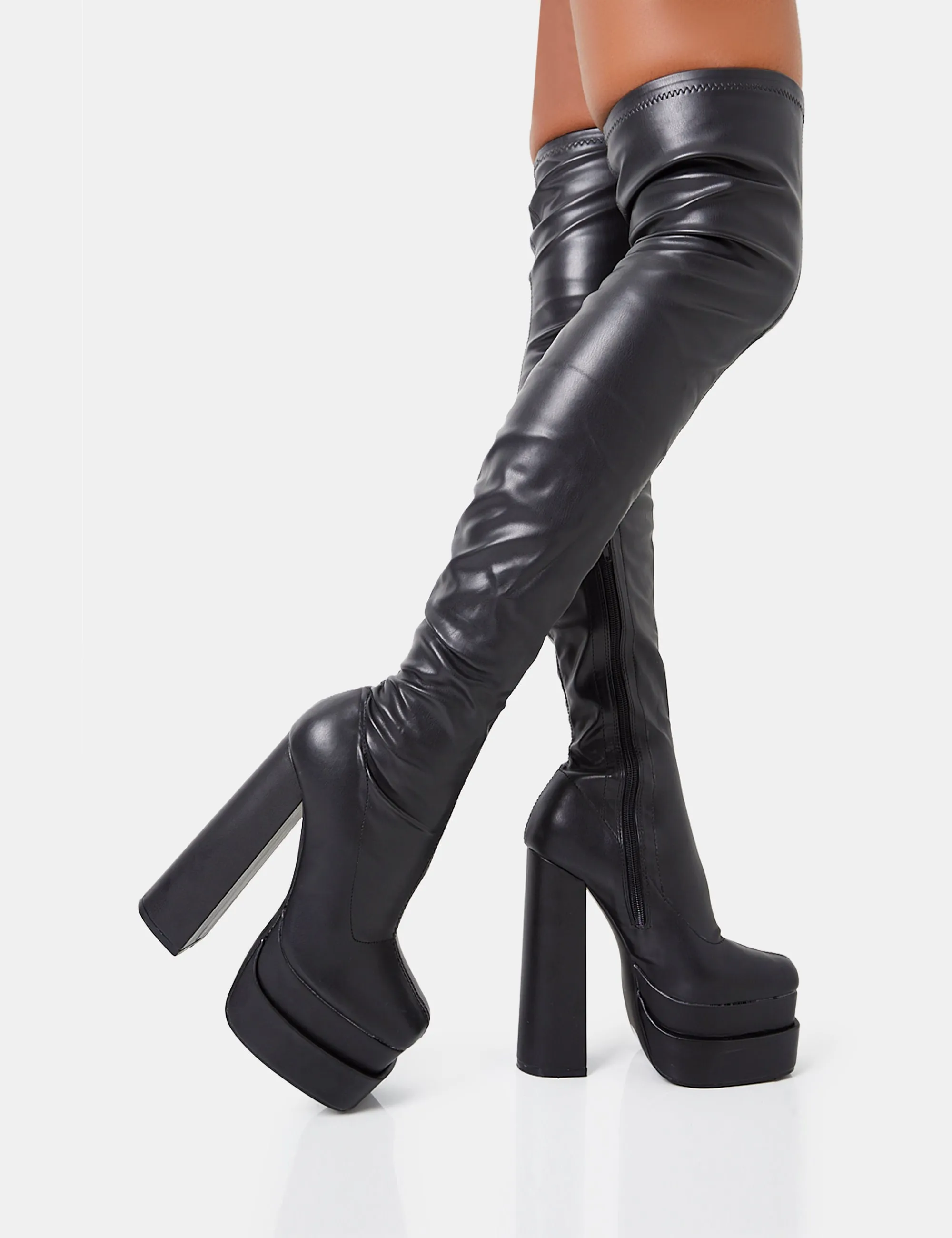 Identity Black Grain Pu Platform Heel Over The Knee Boots sold by Public Desire product image thumbnail 2