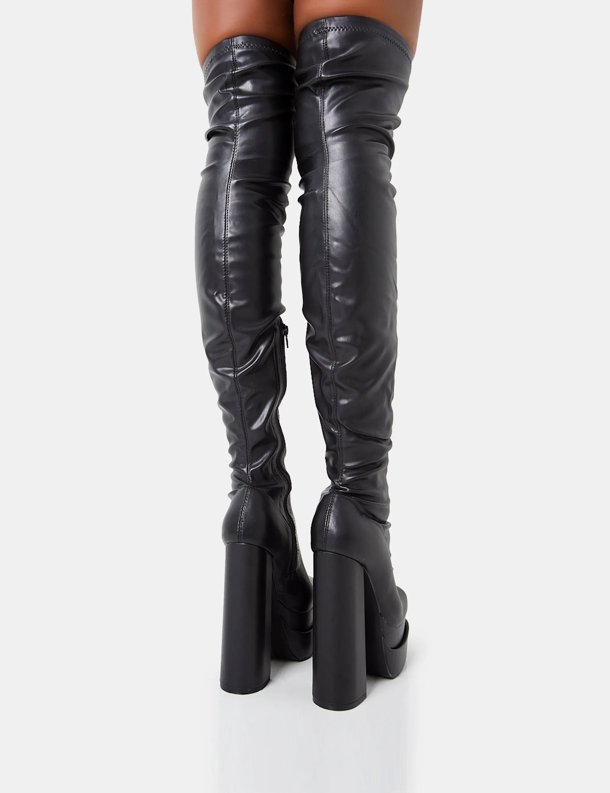 Identity Black Grain Pu Platform Heel Over The Knee Boots sold by Public Desire product image thumbnail 4