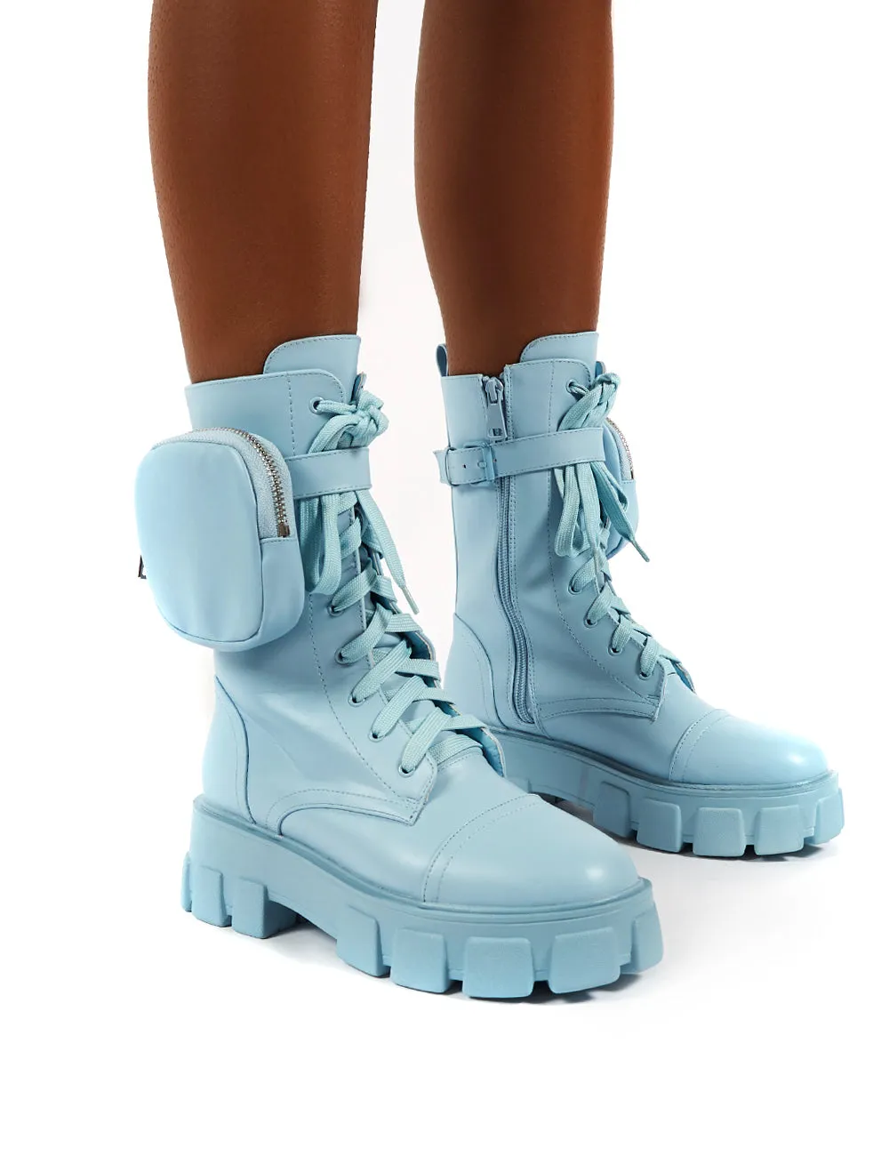 Intention Blue Chunky Sole Pouch Ankle Boots sold by Public Desire