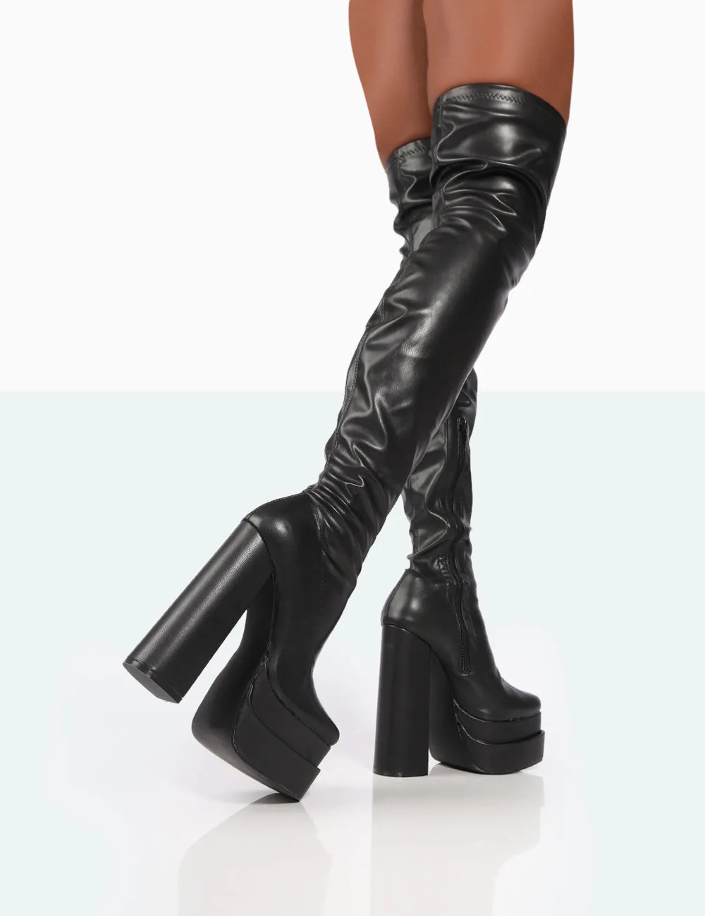 Identity Wide Fit Black Pu Platform Over The Knee Boots sold by Public Desire product image thumbnail 4