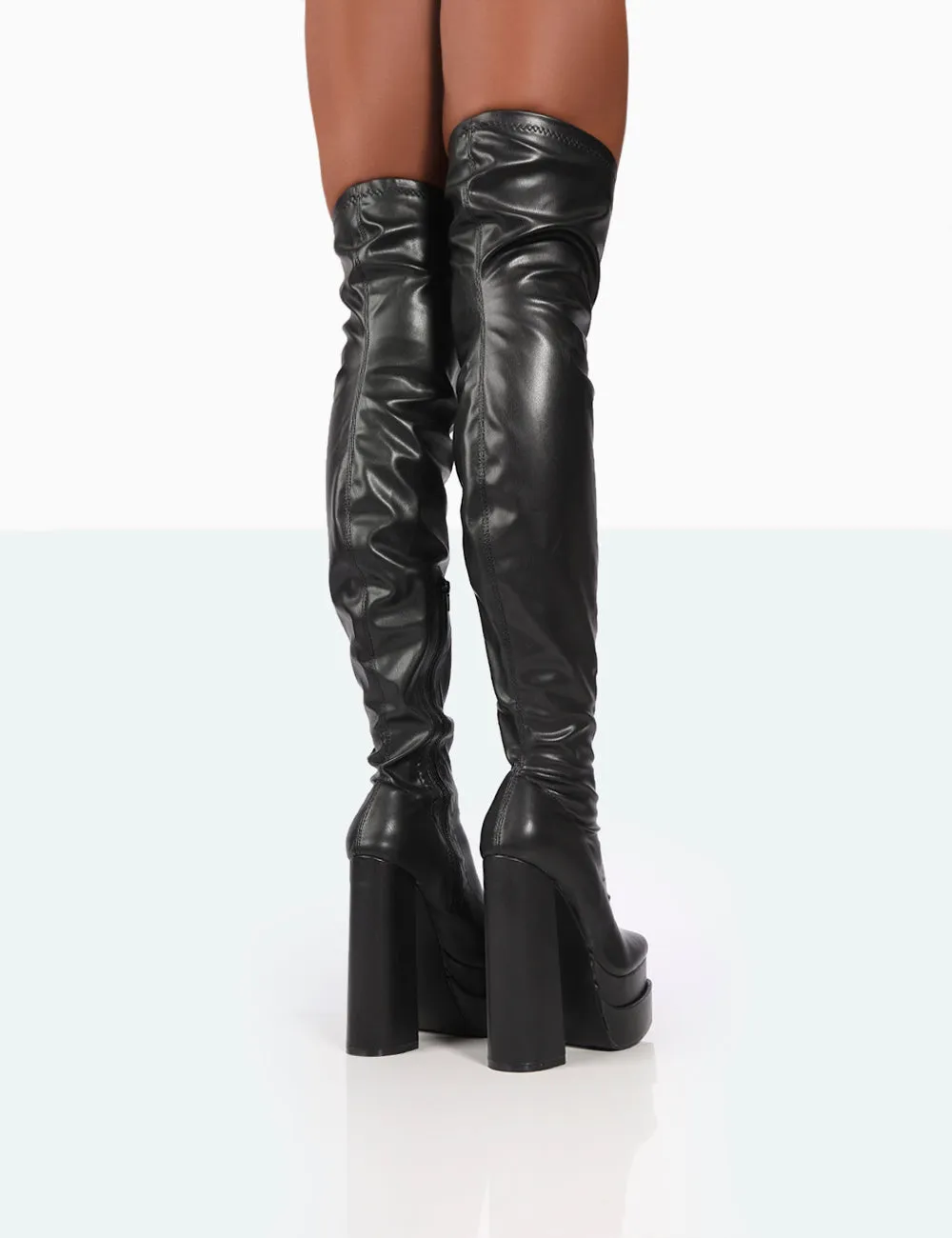Identity Wide Fit Black Pu Platform Over The Knee Boots sold by Public Desire product image thumbnail 3