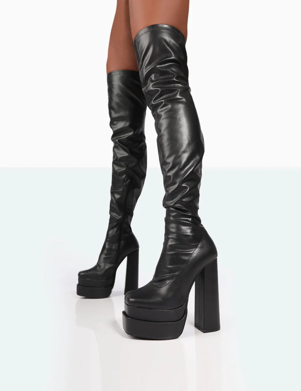 Identity Wide Fit Black Pu Platform Over The Knee Boots sold by Public Desire product image thumbnail 2