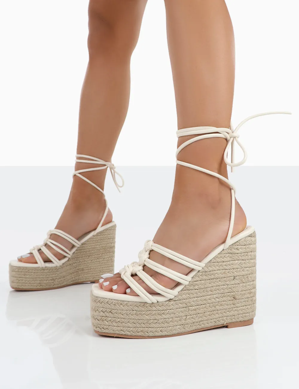 Chakkra Ecru PU High Heeled Sandal Espadrilles Wedges sold by Public Desire product image thumbnail 3