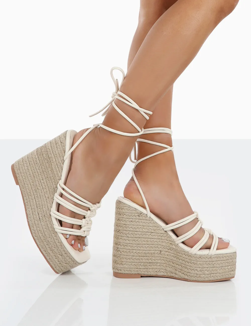 Chakkra Ecru PU High Heeled Sandal Espadrilles Wedges sold by Public Desire product image thumbnail 4