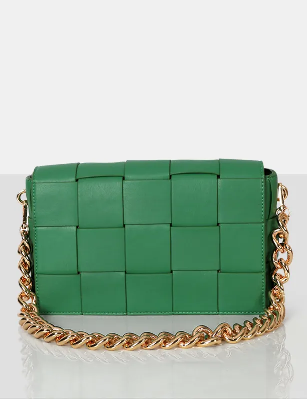 The Mayan Green Weave Gold Chain Detail Shoulder Bag sold by Public Desire