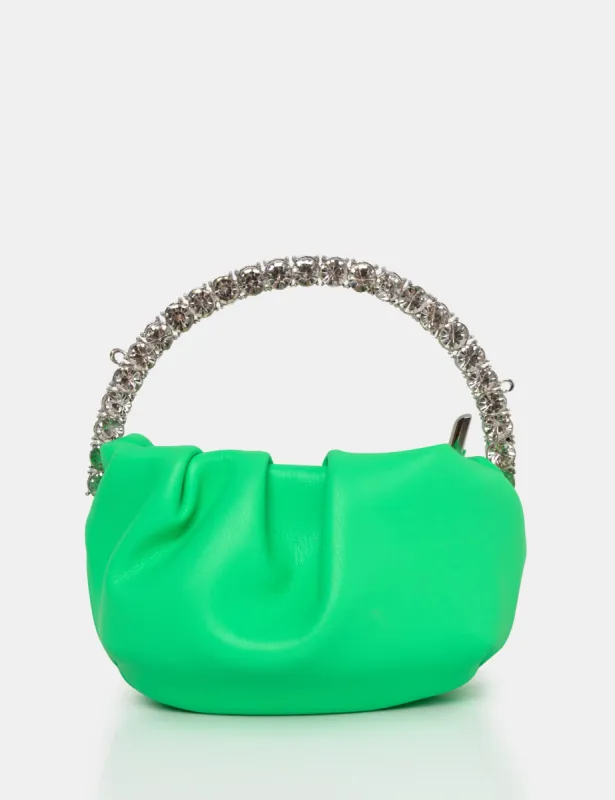 The Aurora Lime Pu Diamante Handle Mini Bag sold by Public Desire