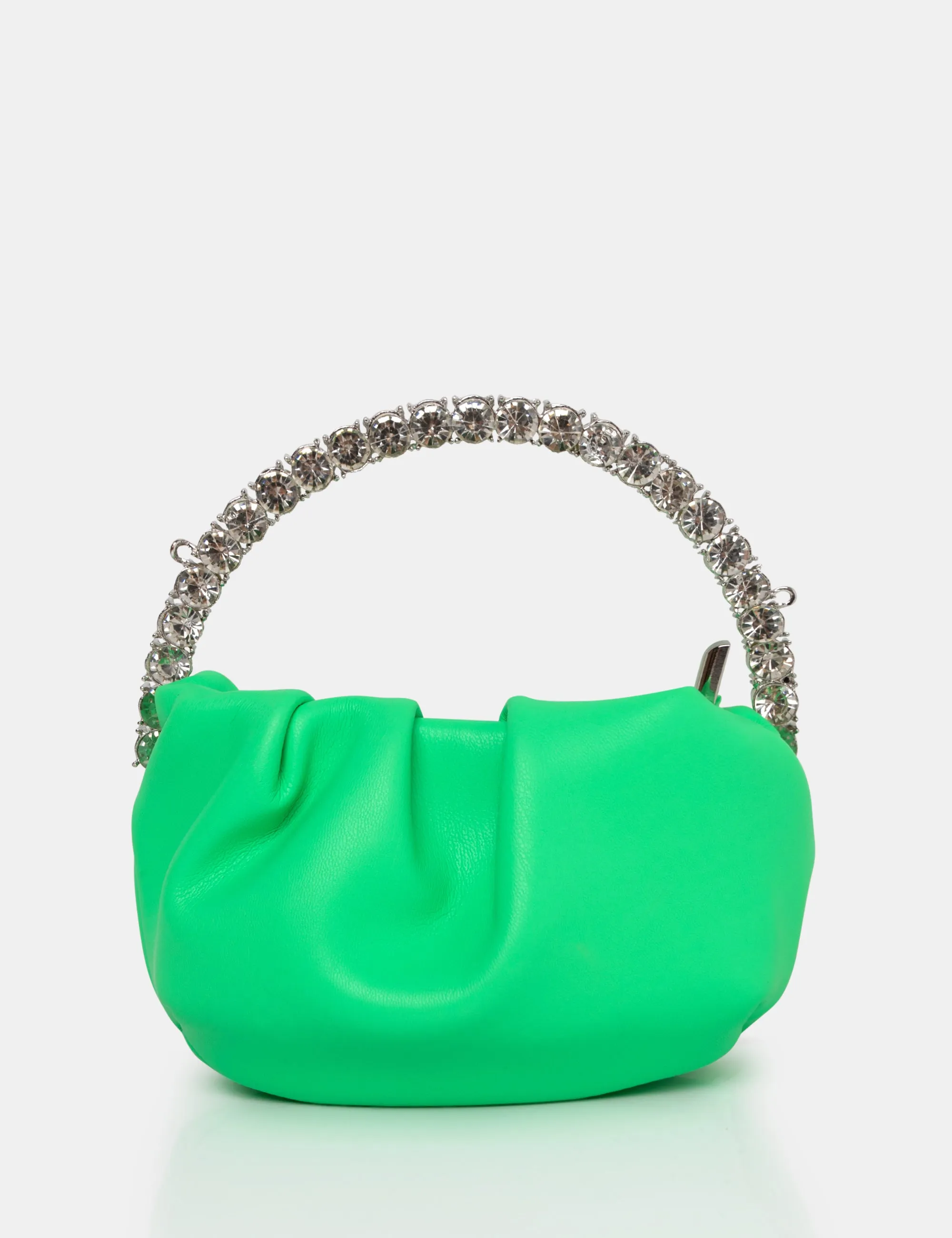 The Aurora Lime Pu Diamante Handle Mini Bag sold by Public Desire