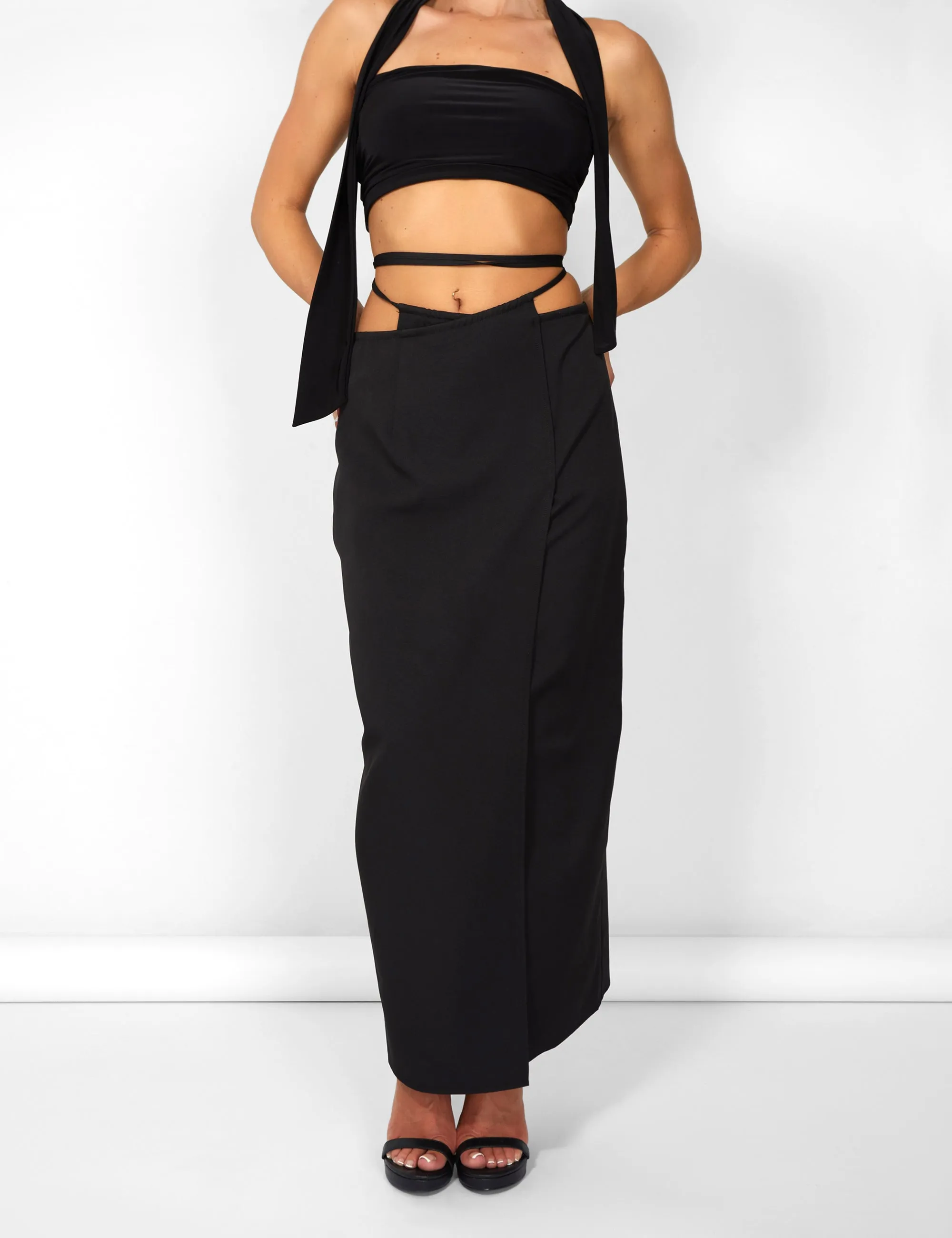 Kaiia Wrap Tie Side Maxi Skirt in Black sold by Public Desire product image thumbnail 4