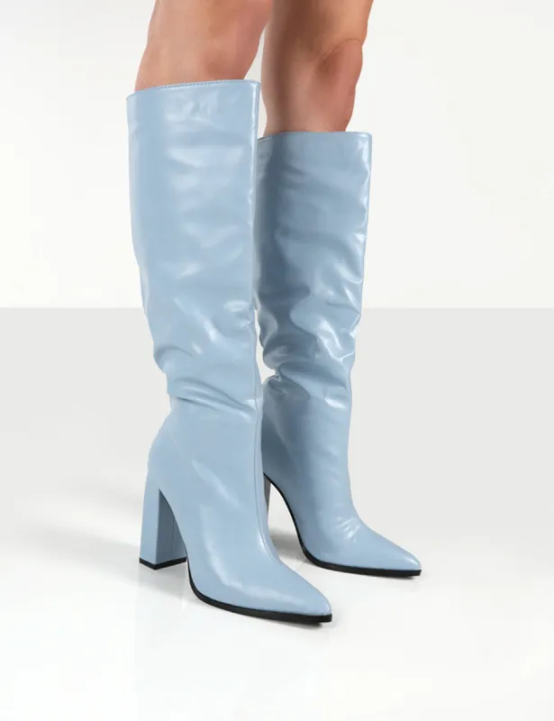 Posie Blue PU Knee High Boots made by Public Desire