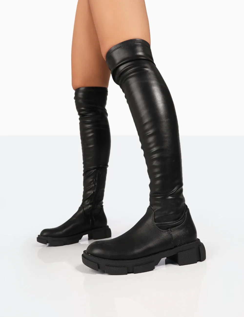 Take Chances Black PU Chunky Sole Knee High Boots sold by Public Desire product image thumbnail 2
