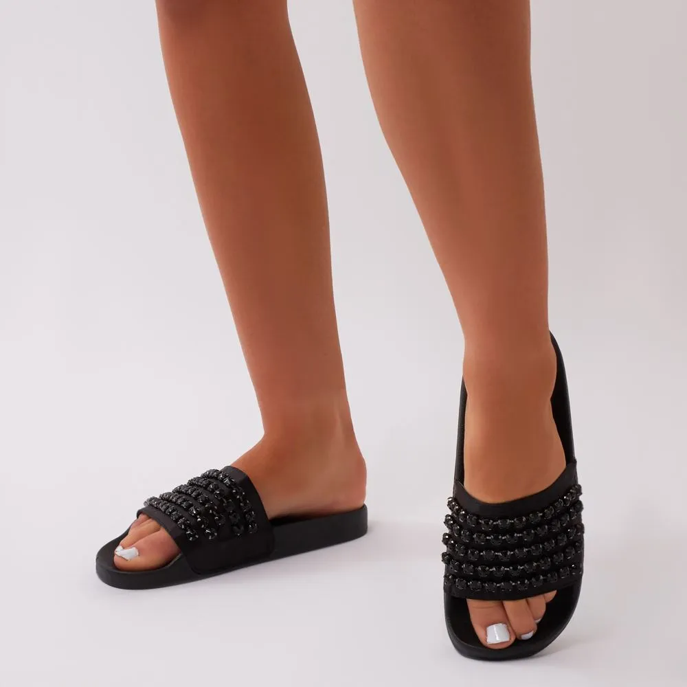 Bounce Black Diamante Sliders in Black sold by Public Desire product image thumbnail 5