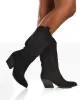 Arizona Black Faux Suede Western Embroidered Pointed Toe Knee High Cowboy Boots sold by Public Desire