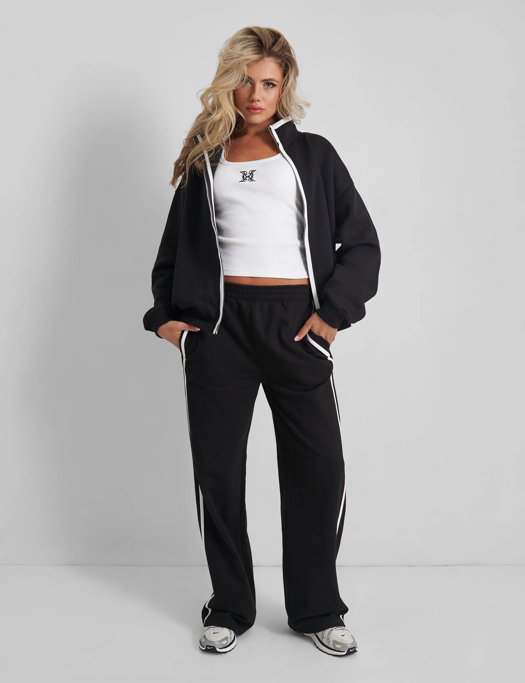 Kaiia Contrast Piping Zip Up Sweatshirt Black White sold by Public Desire product image thumbnail 2