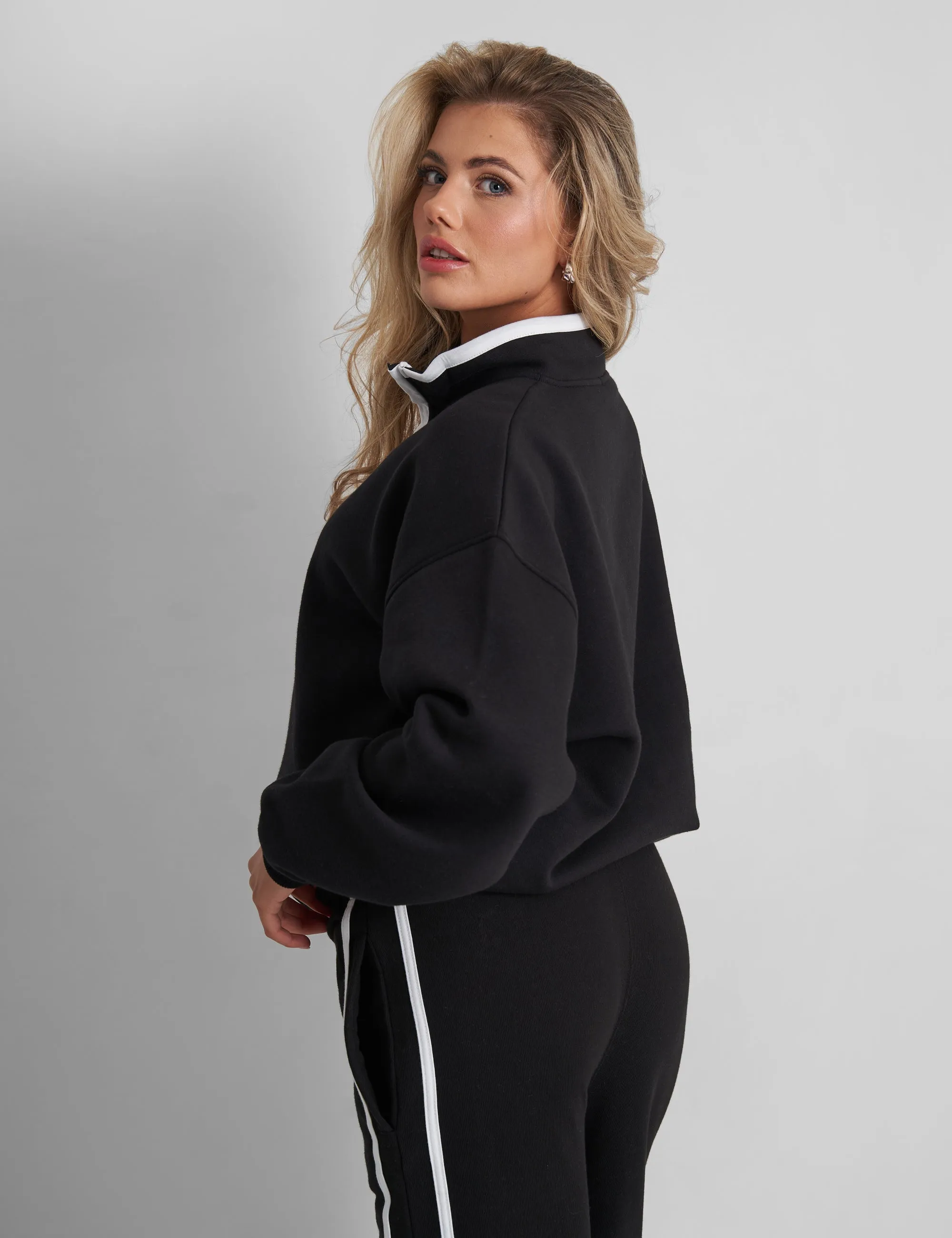 Kaiia Contrast Piping Zip Up Sweatshirt Black White sold by Public Desire product image thumbnail 4
