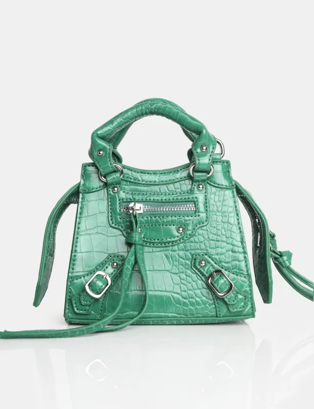 The Bea Green Croc PU Zip Detail Mini Handbag sold by Public Desire