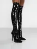 Confidence Black Patent Stiletto Heeled Over The Knee PU Boot sold by Public Desire