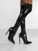 Confidence Black Patent Stiletto Heeled Over The Knee PU Boot sold by Public Desire