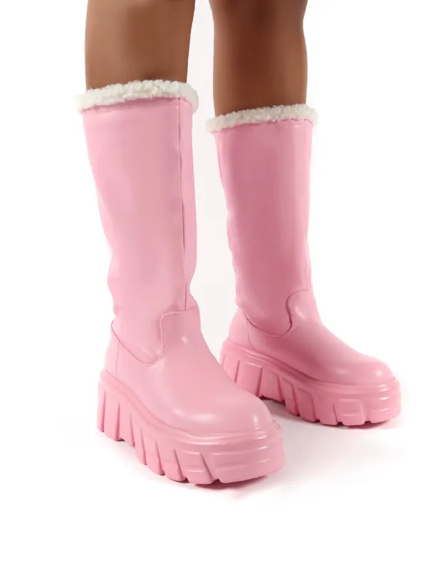 Wynter Pink Shearling Lined Knee High Ankle Boots sold by Public Desire