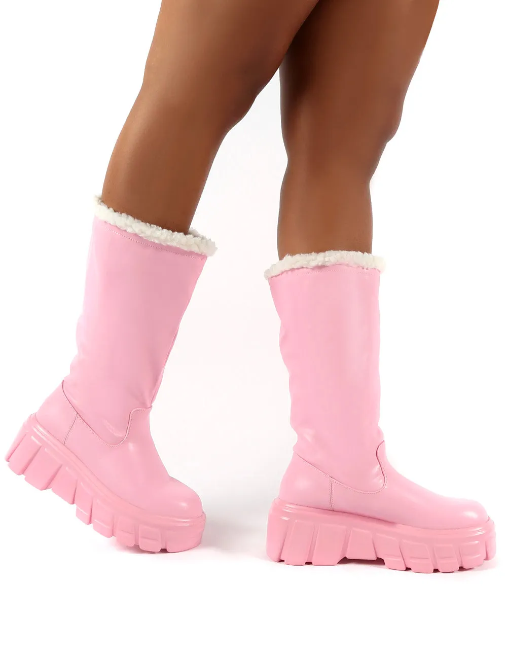 Wynter Pink Shearling Lined Knee High Ankle Boots sold by Public Desire product image thumbnail 4