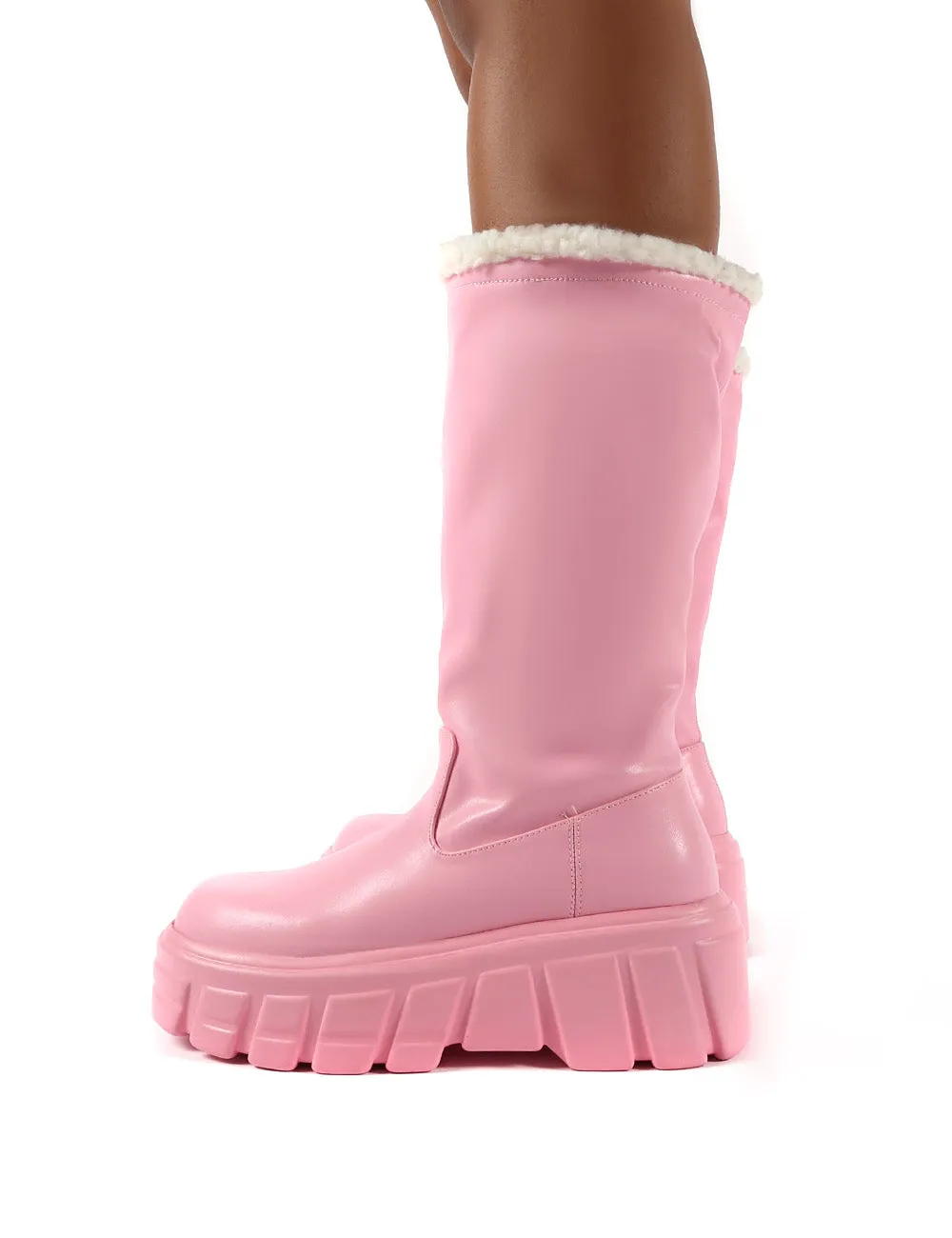 Wynter Pink Shearling Lined Knee High Ankle Boots sold by Public Desire product image thumbnail 2