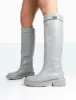 More Fun Wide Fit Grey Pu Round Toe Chunky Sole Knee High Boots sold by Public Desire