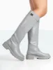 More Fun Wide Fit Grey Pu Round Toe Chunky Sole Knee High Boots sold by Public Desire