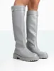 More Fun Wide Fit Grey Pu Round Toe Chunky Sole Knee High Boots sold by Public Desire