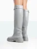 More Fun Wide Fit Grey Pu Round Toe Chunky Sole Knee High Boots sold by Public Desire