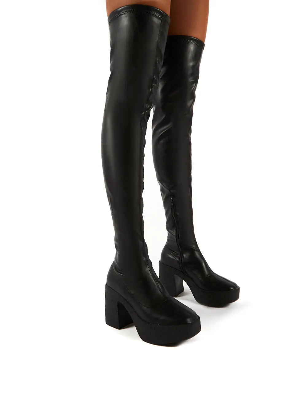 Superb Black PU Block Heeled Over the Knee Boots sold by Public Desire product image thumbnail 2