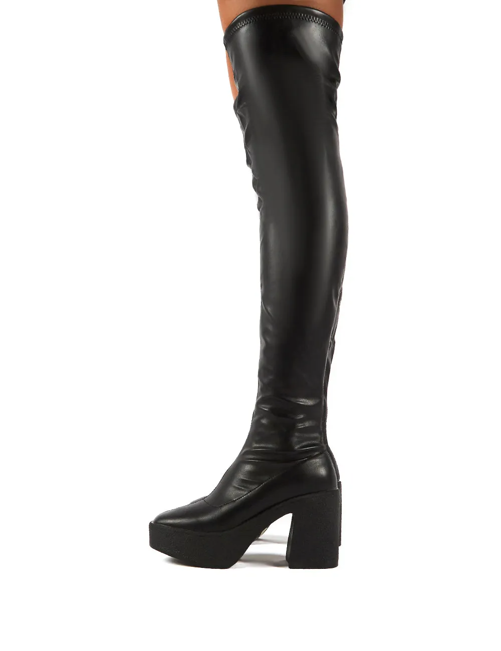 Superb Black PU Block Heeled Over the Knee Boots sold by Public Desire product image thumbnail 3