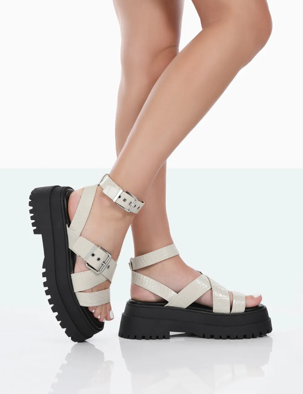 Follow Wide Fit Stone PU Croc Chunky Buckle Sandals sold by Public Desire product image thumbnail 3