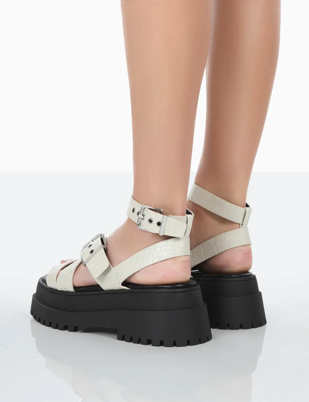 Follow Wide Fit Stone PU Croc Chunky Buckle Sandals sold by Public Desire product image thumbnail 4